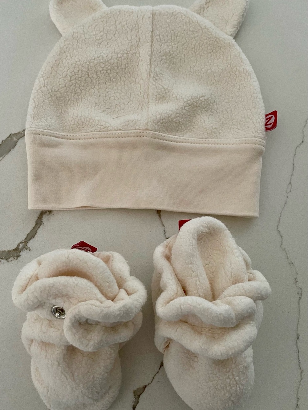 Zutano Cream Fleece Ear Hat and Booties Set